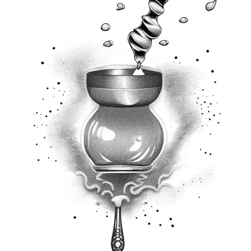 A honey dipper dripping golden honey onto a spoon tattoo design idea