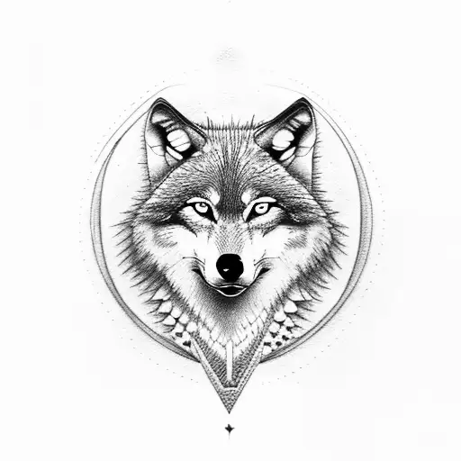 Wolf howling Moon tattoo design idea
