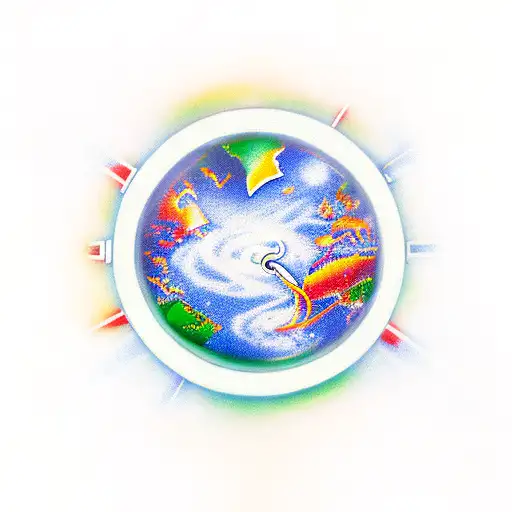 An astronaut in orbit looks at the time on the clock where 4:20 is indicated, and the planet Earth explodes beautifully  tattoo design idea