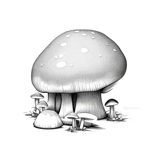 elegant small mushroom frog tattoo design idea