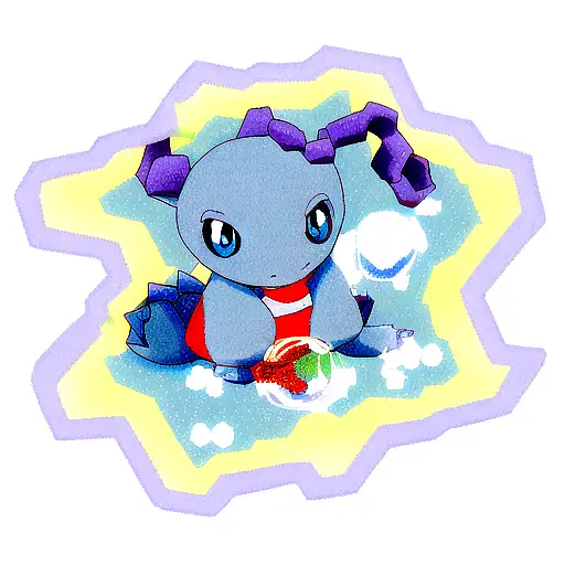 Totodile Pokémon surrounded by a hexagon of bubbles that get smaller towards the top tattoo design idea