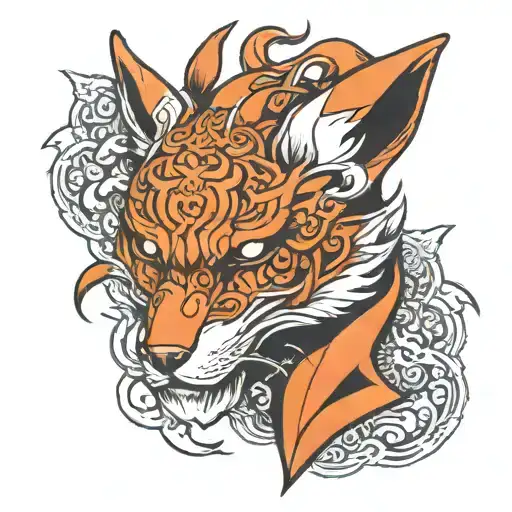 kitsune mask with three body problem backround tattoo design idea