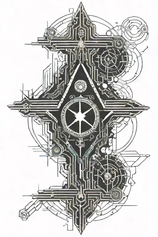 Cyber sigilism dark castle tattoo design idea