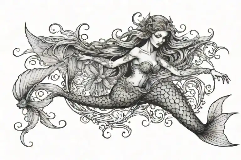 mermaid fairy flying tattoo design idea