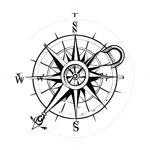 A compass designed as a fishing lure tattoo design idea