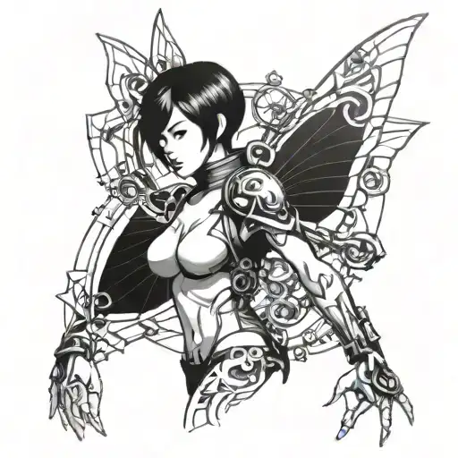 Ada Wong Character With Her Mechanical Butterfly Around Her Tattoo Idea tattoo design idea