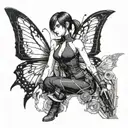 Ada Wong Character From Resident Evil 4 Remake Leaning Back With A Mechanical Butterfly Around Her Tattoo Idea tattoo design idea