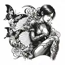 Ada Wong Character From Resident Evil 4 Remake Leaning Back With A Mechanical Butterfly Around Her Tattoo Idea tattoo design idea