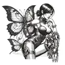 Ada Wong Character From Resident Evil 4 Remake Leaning Back With A Mechanical Butterfly Around Her Tattoo Idea tattoo design idea