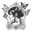 Ada Wong Character Resident Evil 4 Remake Leaning Back With A Mechanical Butterfly Behind Her Tattoo Idea tattoo design idea