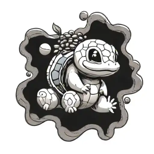 A Squirtle playing with a pile of coffee beans small tattoo tattoo design idea