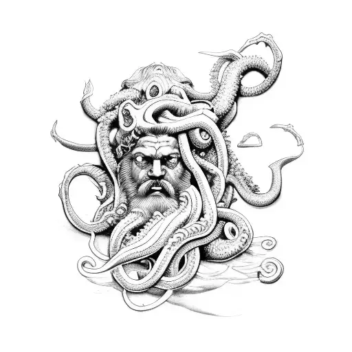 poseidon and kraken  tattoo design idea