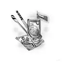 Basketball player dunking a dollar bill tattoo design idea