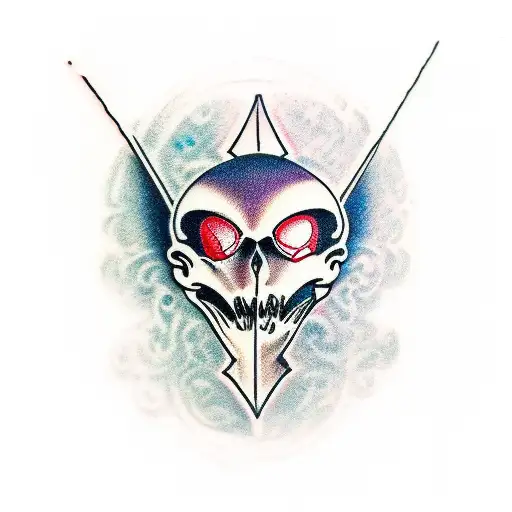 alien skull pierced through with a sword tattoo design idea