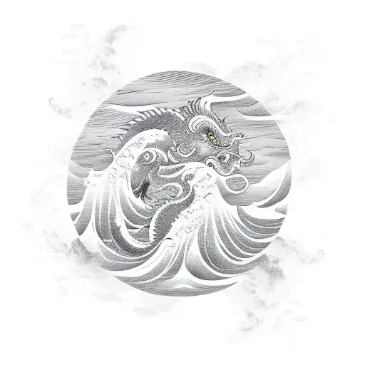 A Chinese zodiac symbol of the client's choice incorporated into a traditional Japanese wave design tattoo design idea