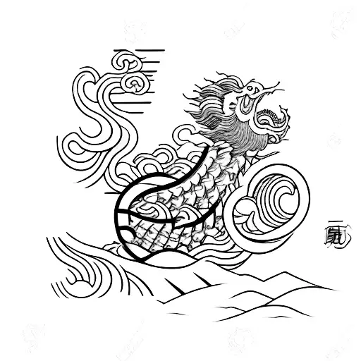 A Chinese zodiac symbol of the client's choice incorporated into a traditional Japanese wave design tattoo design idea