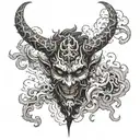 A devil face emerging from a cloud of smoke, with intricate details representing your fascination with the dark and mysterious tattoo design idea