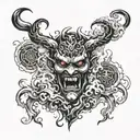A devil face emerging from a cloud of smoke, with intricate details representing your fascination with the dark and mysterious tattoo design idea