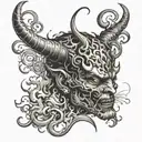 A devil face emerging from a cloud of smoke, with intricate details representing your fascination with the dark and mysterious tattoo design idea