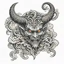 A devil face emerging from a cloud of smoke, with intricate details representing your fascination with the dark and mysterious tattoo design idea