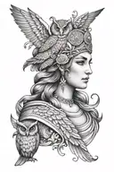 Athena Greek goddess with owl   tattoo design idea