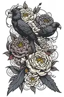 peonies, witchy, raven, color, elegant, art deco arm sleeve tattoo design idea