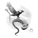 snake swooping attacked by eagle forearm tattoo design idea