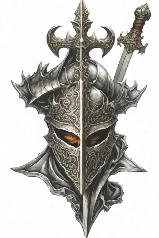 dragon sword knight helmet tattoo design idea