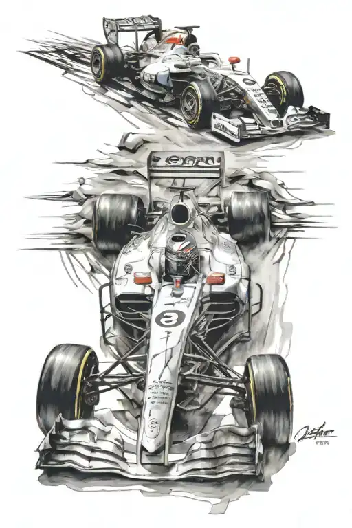 f1 car and driver racing tattoo design idea