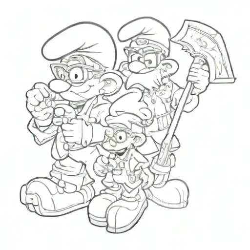 papa smurf  smurfett and tazz the Tasmanian deveil as family  tattoo design idea