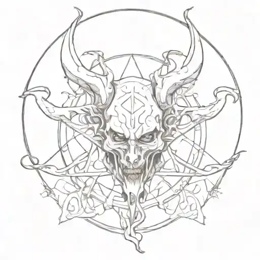 pentagram demon and smoke tattoo design idea
