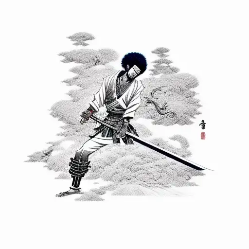 Yasuke and Afro Samurai sword fighting tattoo design idea