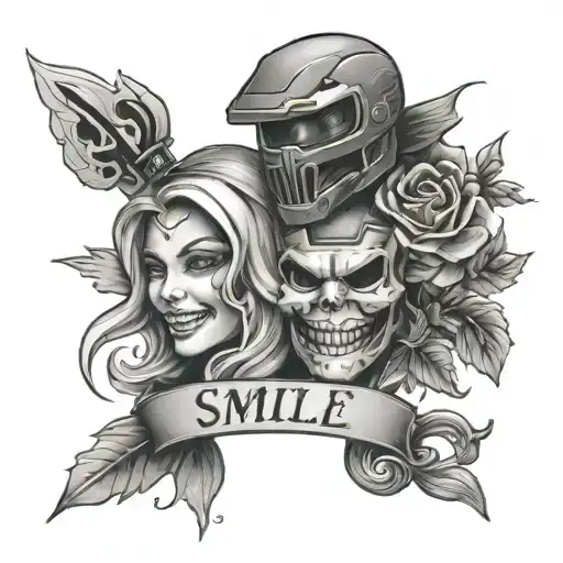smile now cry later with LLBF with halo on top  tattoo design idea