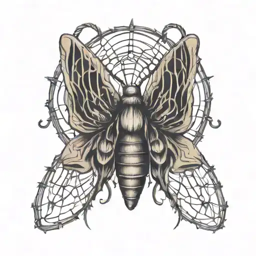 moth with left wing outline in barbed wire tattoo design idea