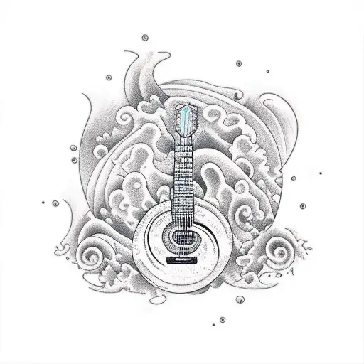 guitar, waves, tree, growth  tattoo design idea