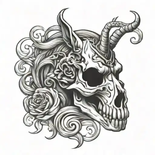 skull horse head 3D tattoo design idea
