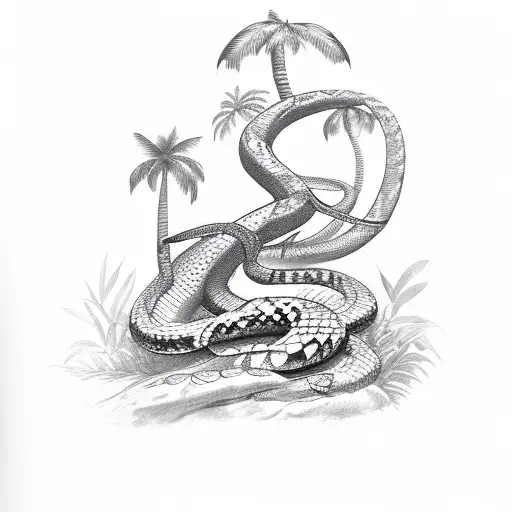 python snake climbing coconut tree  tattoo design idea