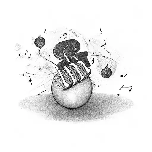 A handball player in action, surrounded by musical notes and symbols. tattoo design idea