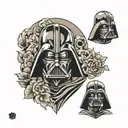 Full Sleeve darth vader kabuki mask surrounded tattoo design idea
