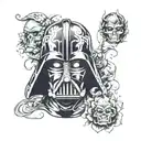 Full Sleeve darth vader kabuki mask surrounded tattoo design idea