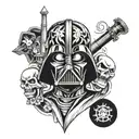 Full Sleeve darth vader kabuki mask surrounded tattoo design idea