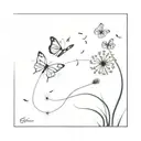 dandelion flower with two butterflies flying away from it tattoo design idea