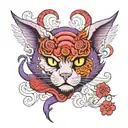 evil demon purple kitty with third eye and bets wings  tattoo design idea