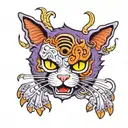 evil demon purple kitty with third eye and bets wings  tattoo design idea