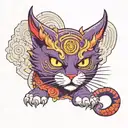evil demon purple kitty with third eye and bets wings  tattoo design idea