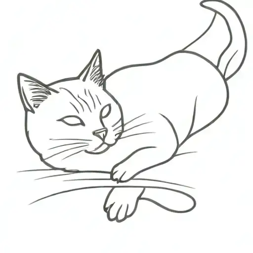 A black-grey tattoo of a cat lounging in a sunbeam tattoo design idea