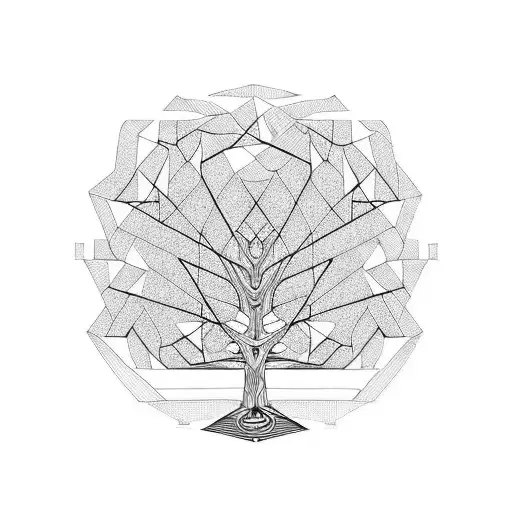 mc escher style of tree and interlocking crane bird minimalist black and white  tattoo design idea