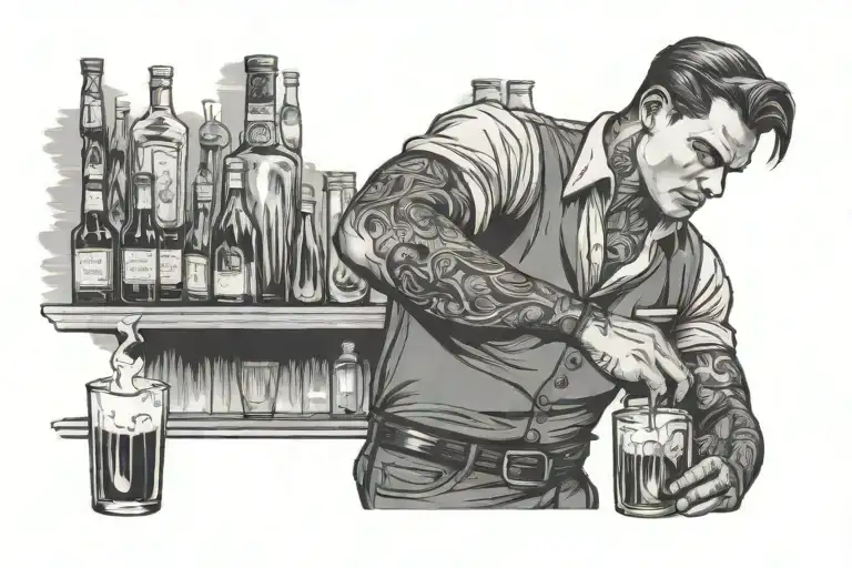 young bartender shaking drinks tattoo design idea
