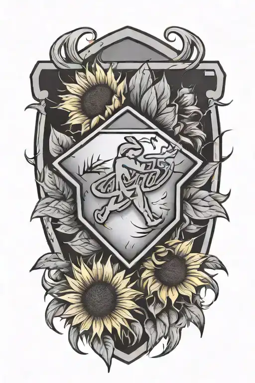 softball home plate, softball pitcher, sunflower surrounded tattoo design idea