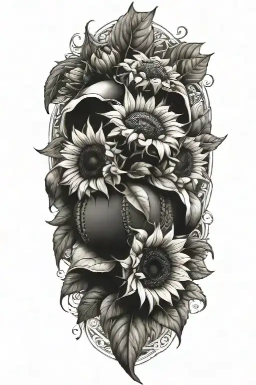 softball and sunflowers intertwined tattoo design idea